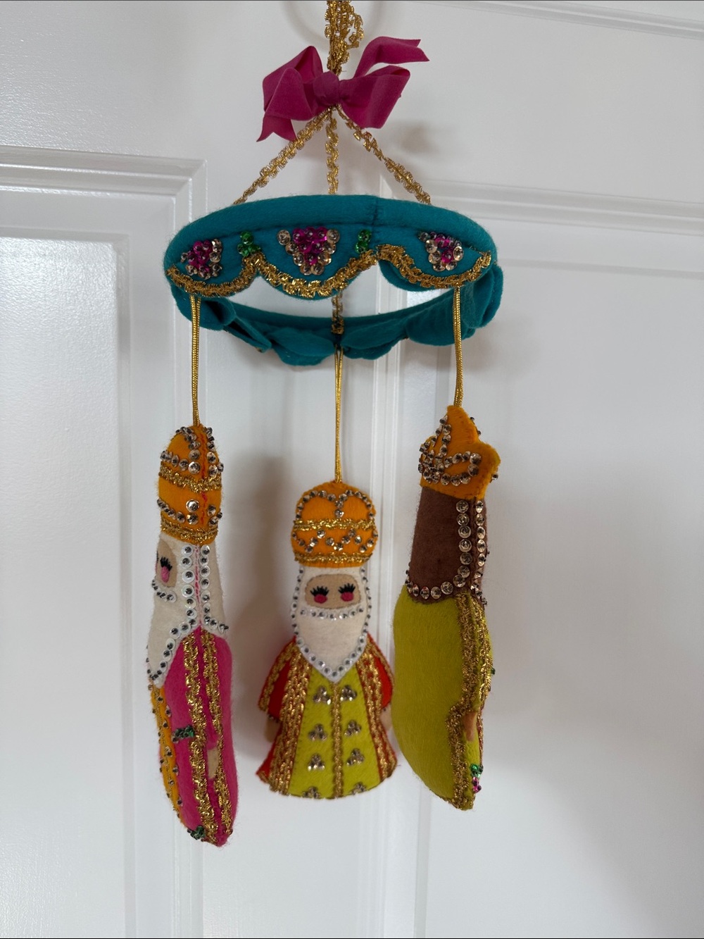 Vintage handmade felt/sequin Three Kings ornament/mobile